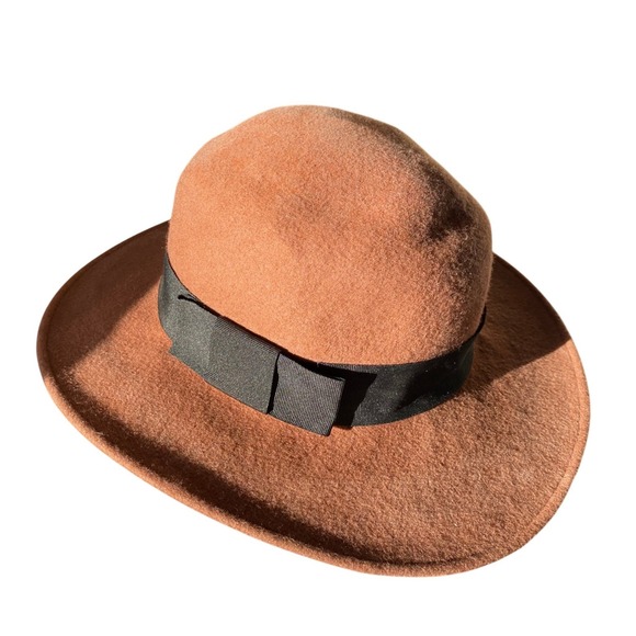 Vintage Accessories - Vintage Wool Felt Wide Brim Brown Hat Boho Festival Country Heritage Gorpcore